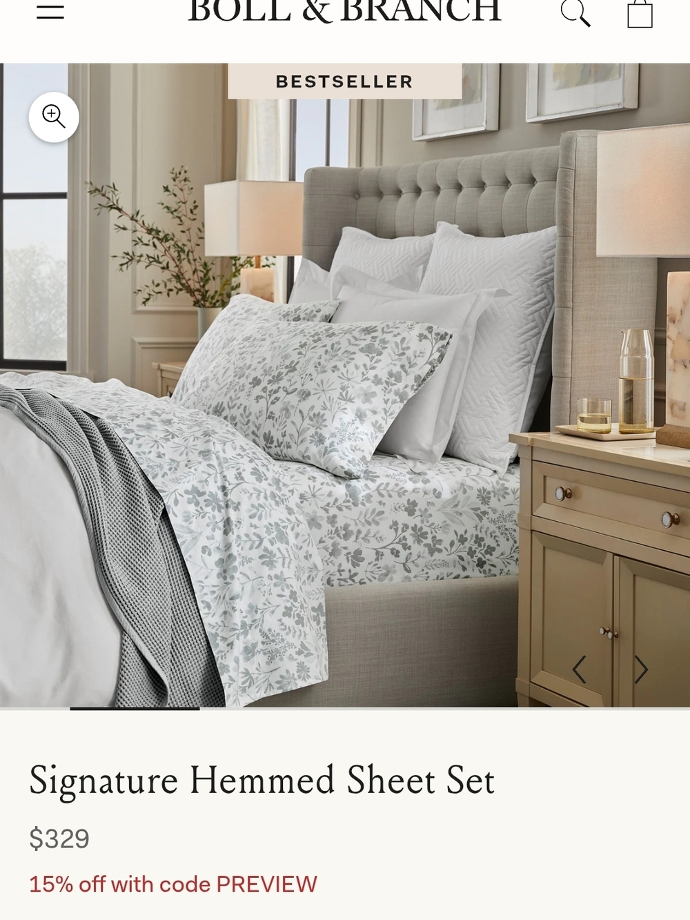 Signature Hemmed Sheet Set — Light Gray Floral